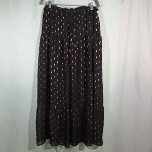 Women's Black Maxi Skirt Gold Dot Print Boho Flowy Tiered Skirt